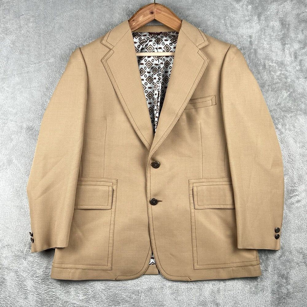 Hart Schaffner Jack‎ Nicklaus Golf Blazer Men's 38R Double Knit Tan Old Money
